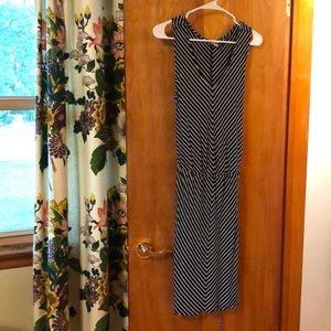 Black and white stripe summer dress with waist tie